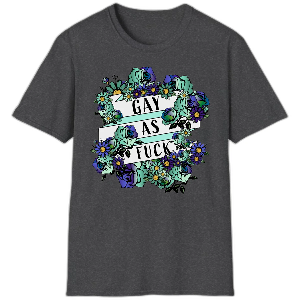 Gay As Fuck Floral Pride T-Shirt in Dark Heather
