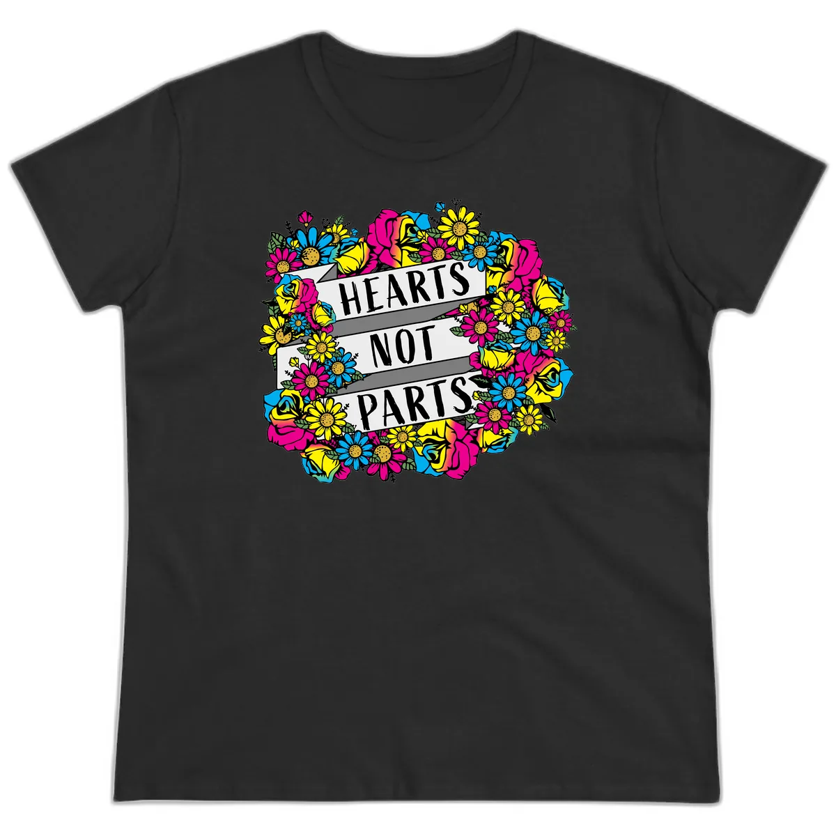 Hearts Not Parts Ladies Tee in Black