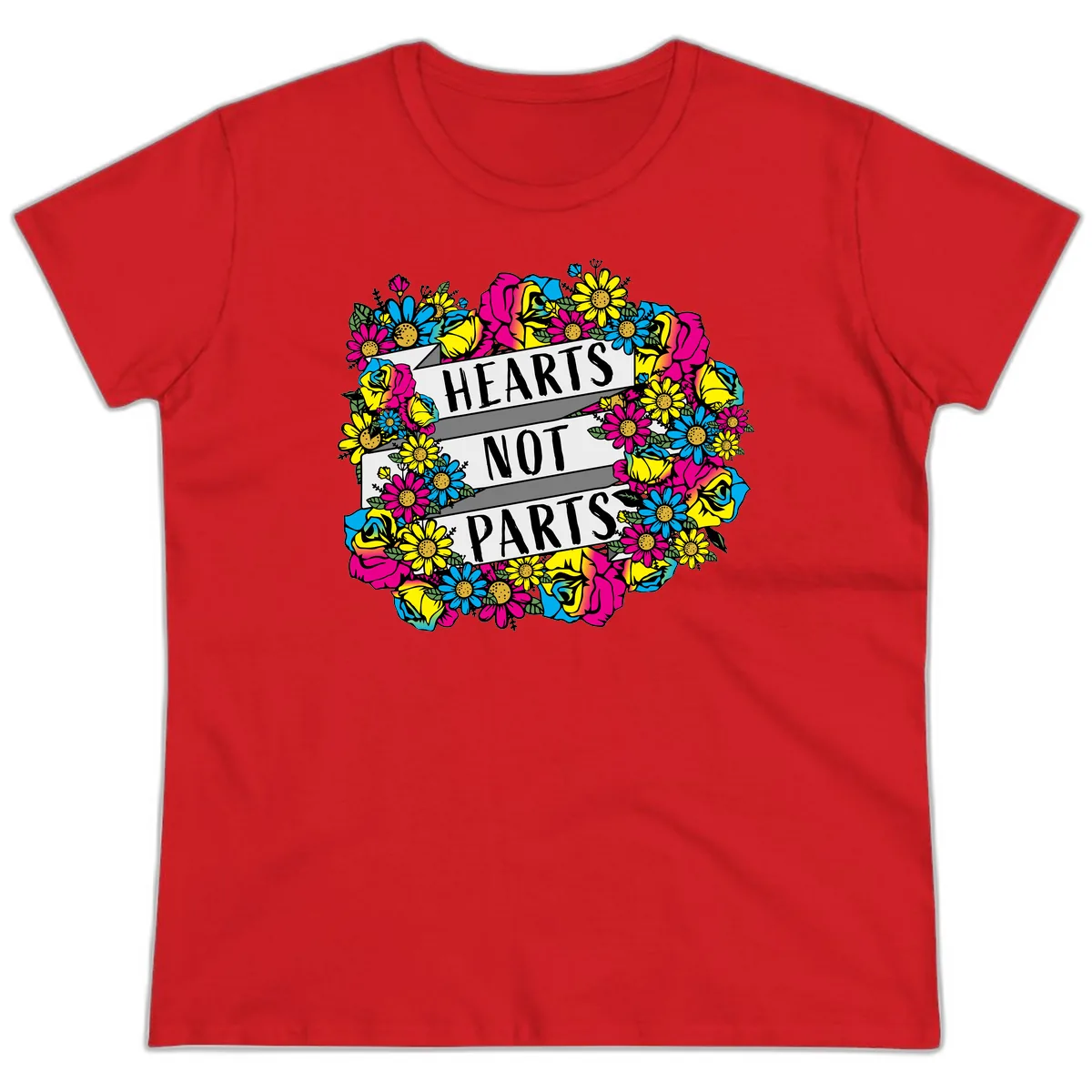 Hearts Not Parts Ladies Tee in Red