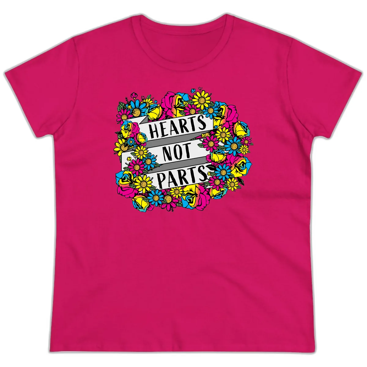 Hearts Not Parts Ladies Tee in Heliconia