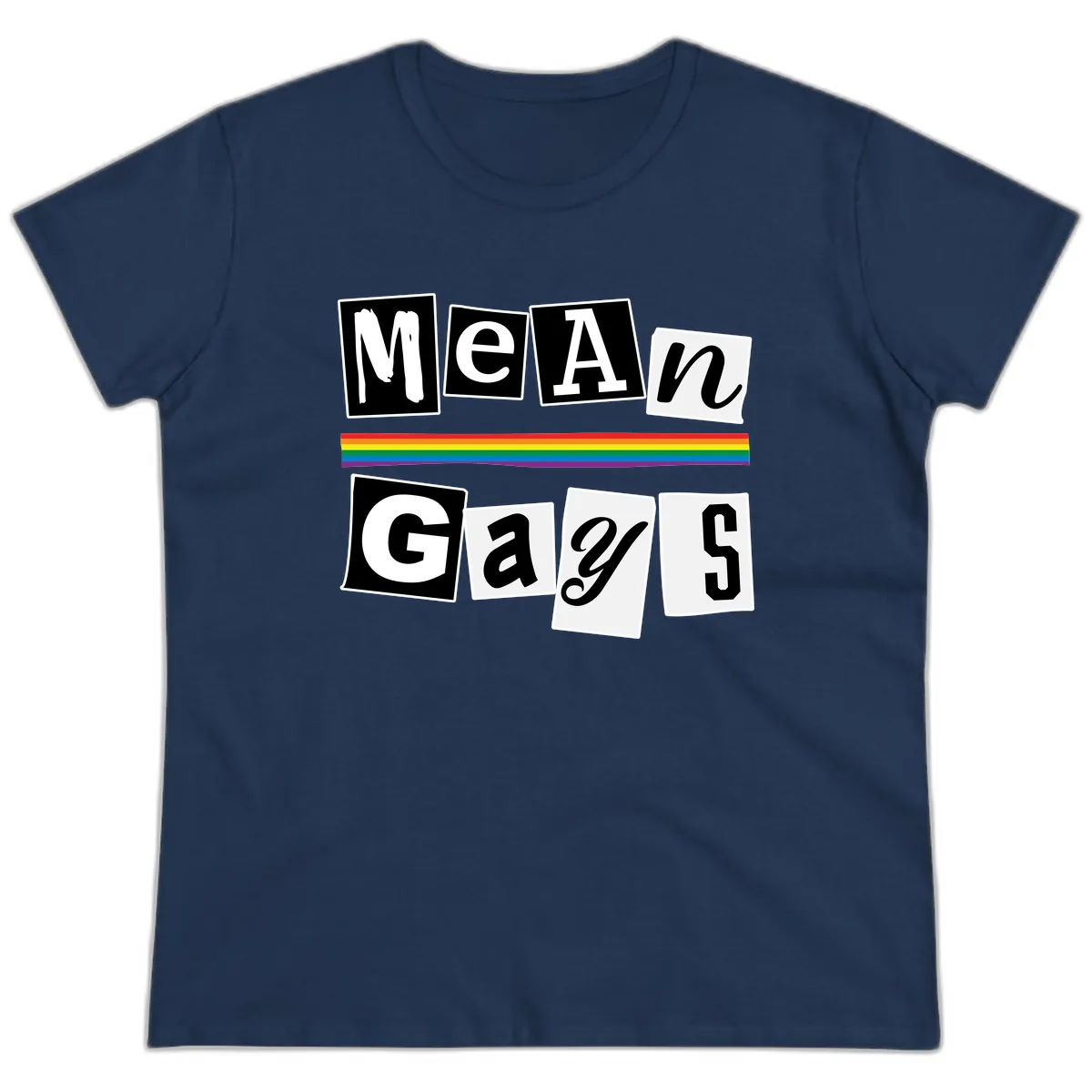 Mean Gays Pride Graphic Design Ladies Tee in Navy
