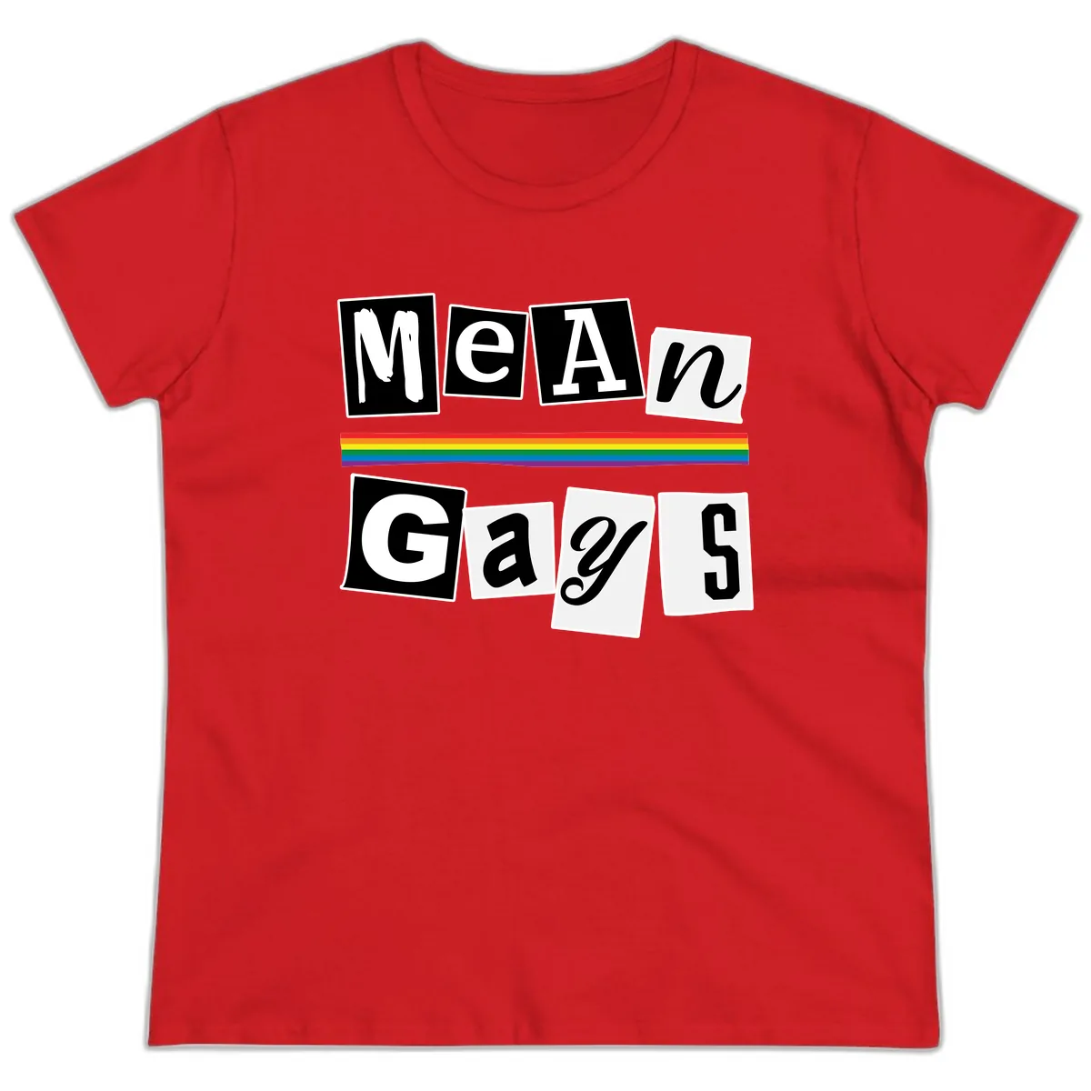 Mean Gays Pride Graphic Design Ladies Tee in Red