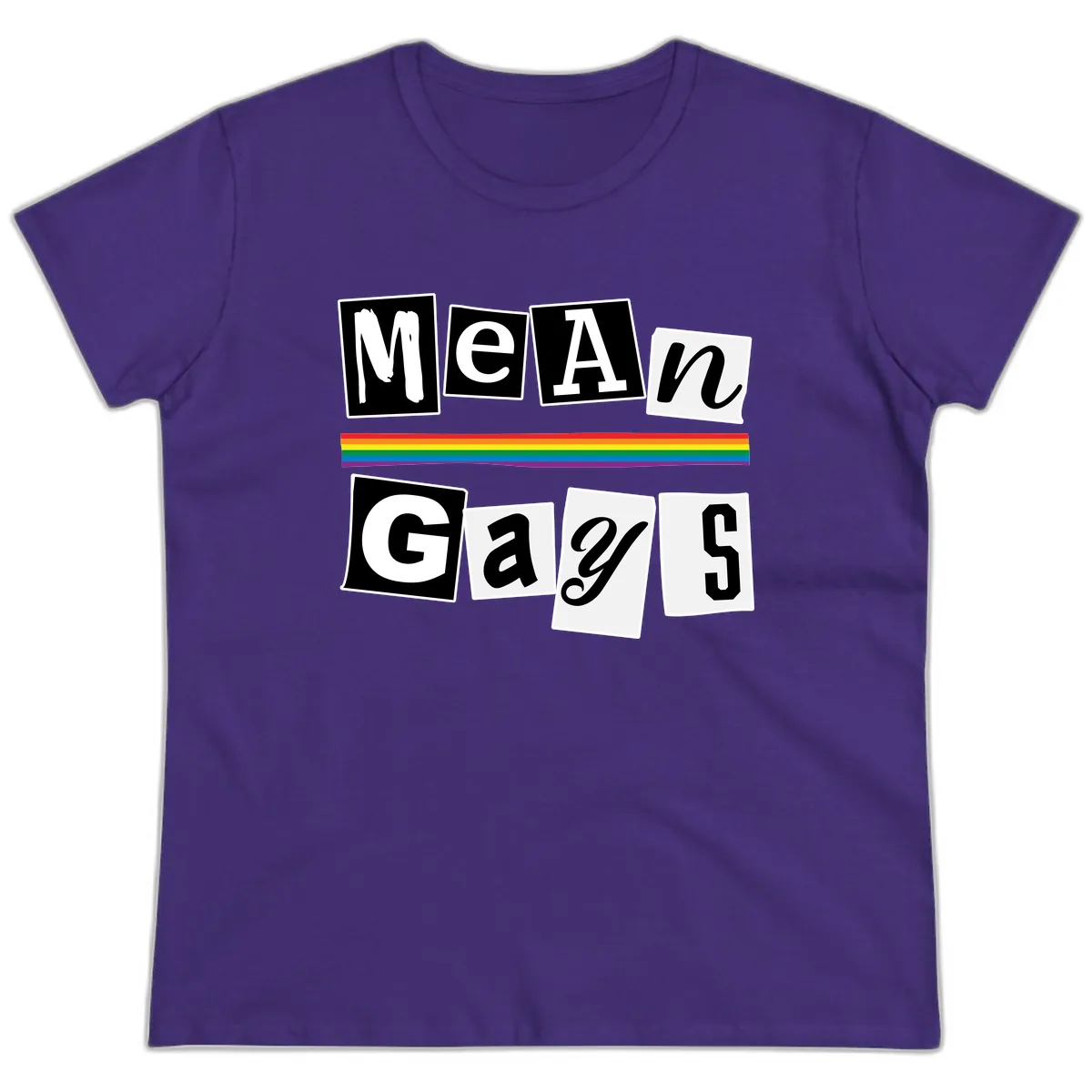 Mean Gays Pride Graphic Design Ladies Tee in Purple