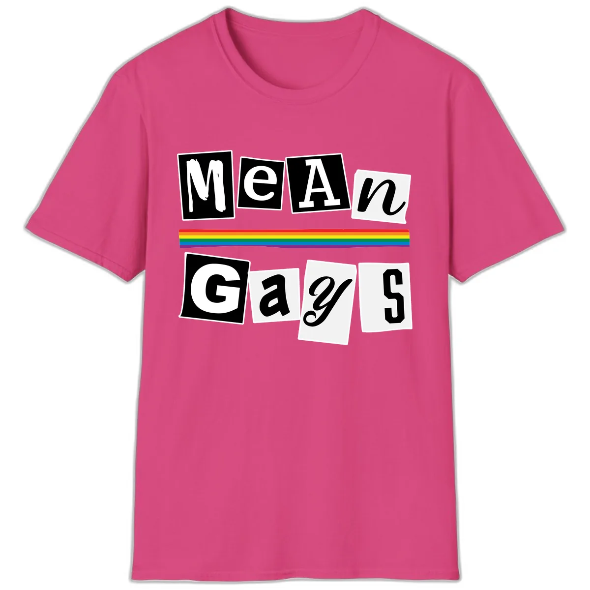 Mean Gays Pride Graphic Design T-Shirt in Heliconia