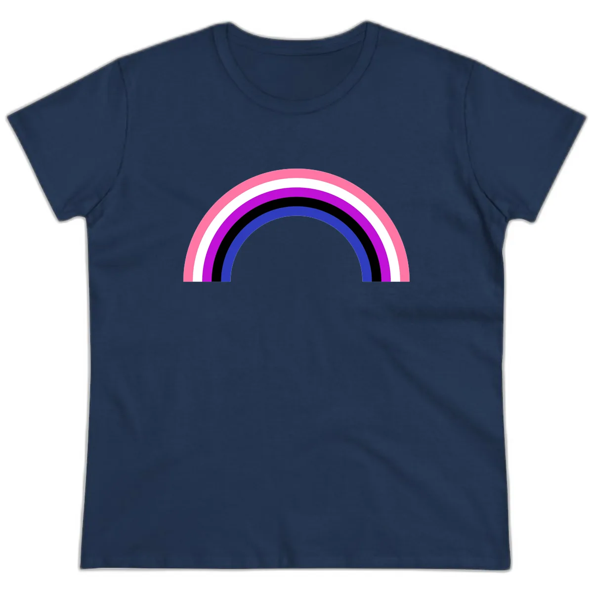 Pride Rainbow Stripes Ladies Tee in Navy