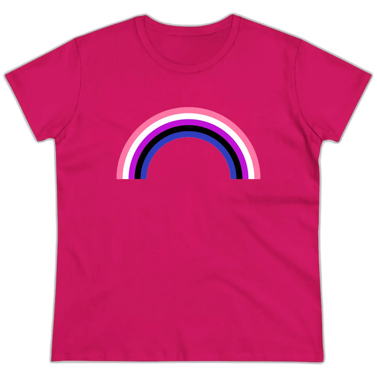 Pride Rainbow Stripes Ladies Tee in Heliconia