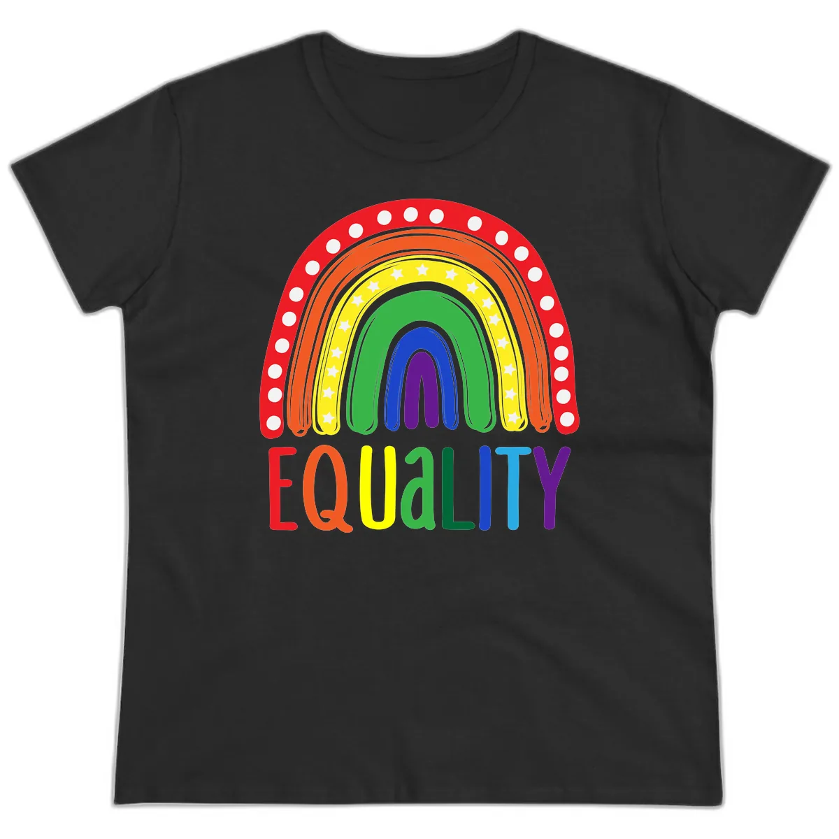 Equality Rainbow Pride Design Ladies Tee in Black