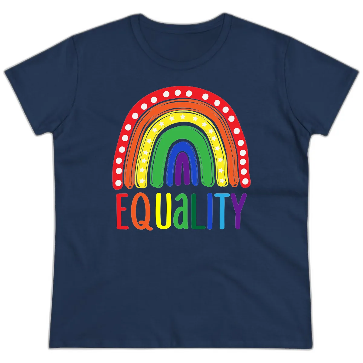 Equality Rainbow Pride Design Ladies Tee in Navy