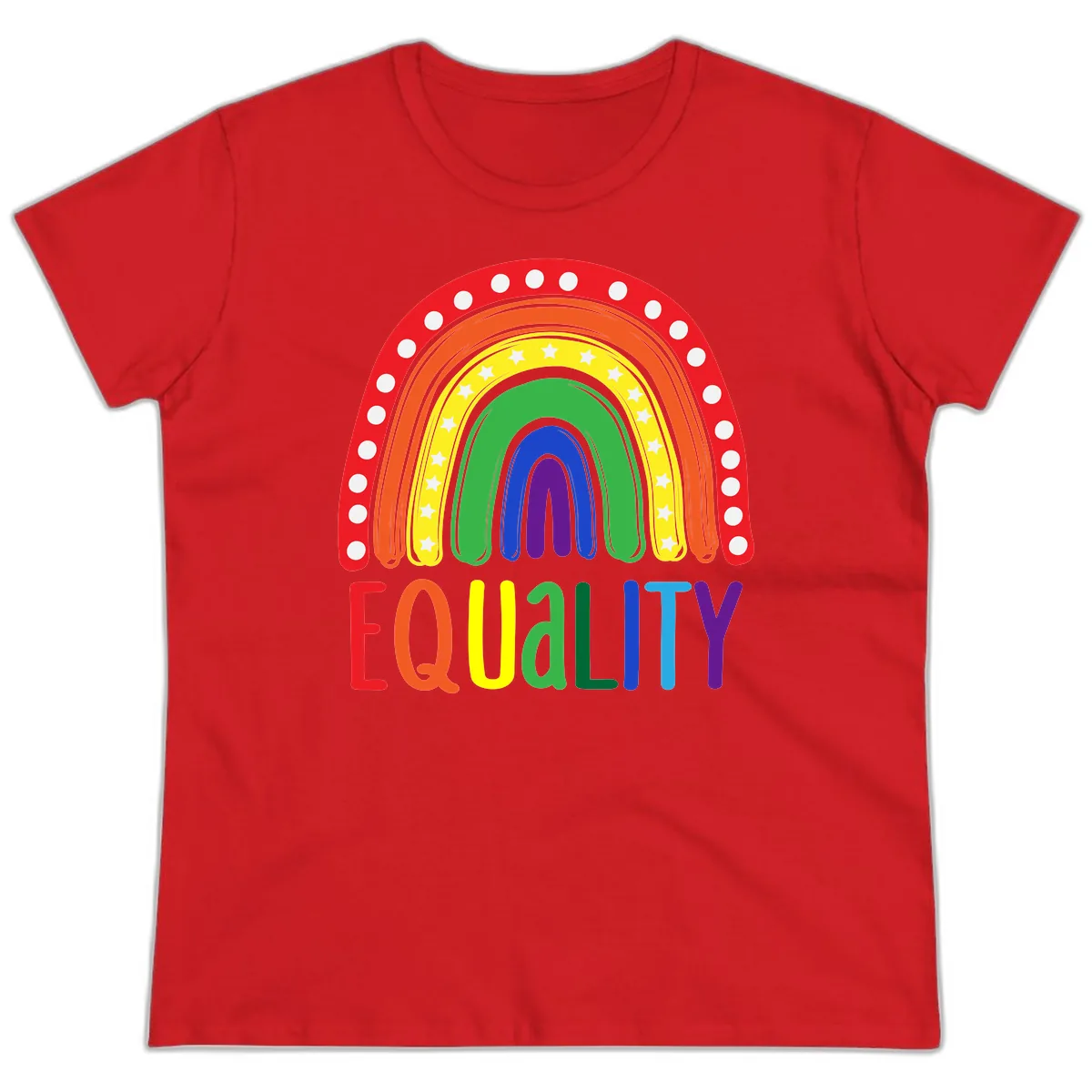 Equality Rainbow Pride Design Ladies Tee in Red