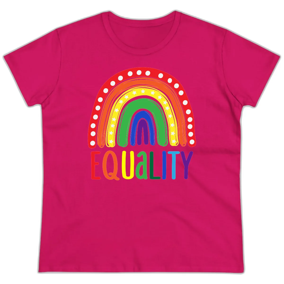 Equality Rainbow Pride Design Ladies Tee in Heliconia