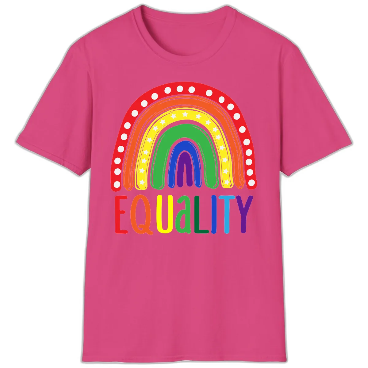 Equality Rainbow Pride Design T-Shirt in Heliconia