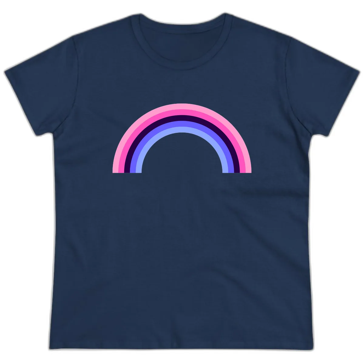 Pastel Rainbow Stripes Ladies Tee in Navy