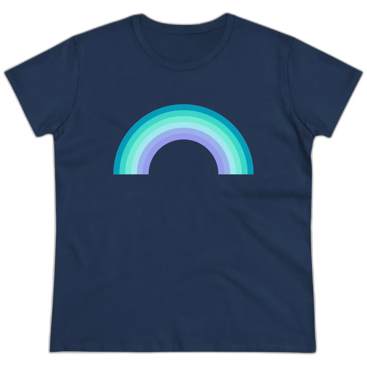 Pastel Rainbow Gradient Arch Ladies Tee in Navy