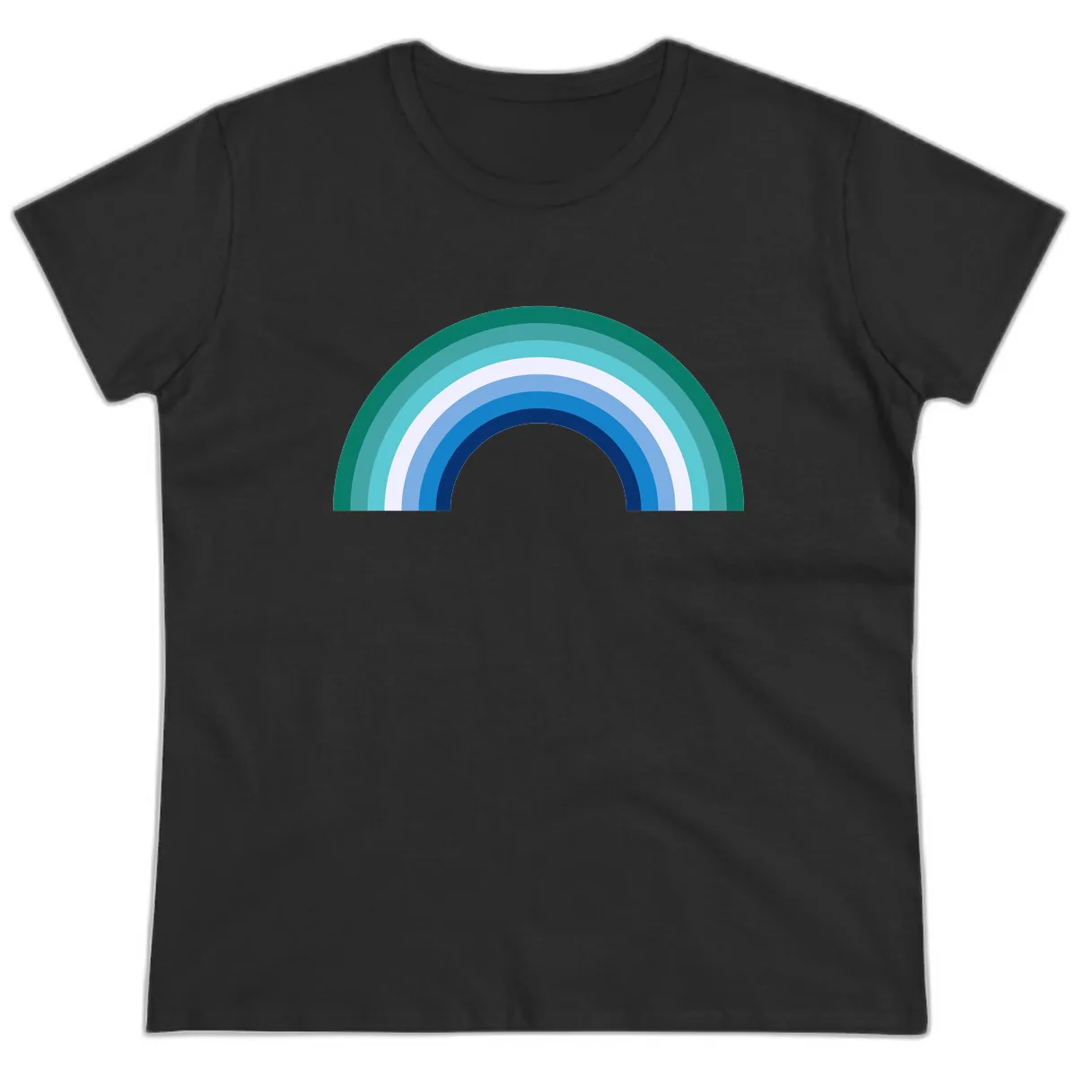 Concentric Rainbow Gradient Ladies Tee in Black