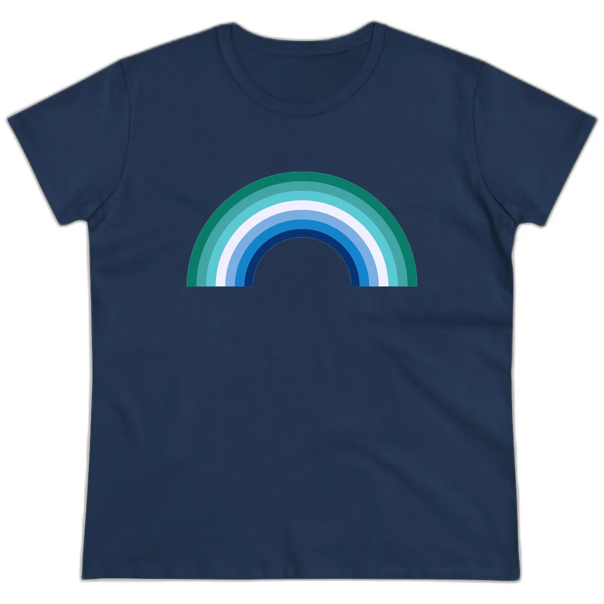 Concentric Rainbow Gradient Ladies Tee in Navy
