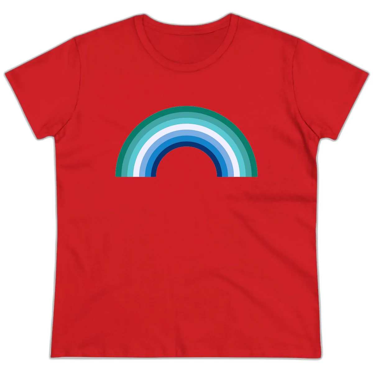 Concentric Rainbow Gradient Ladies Tee in Red