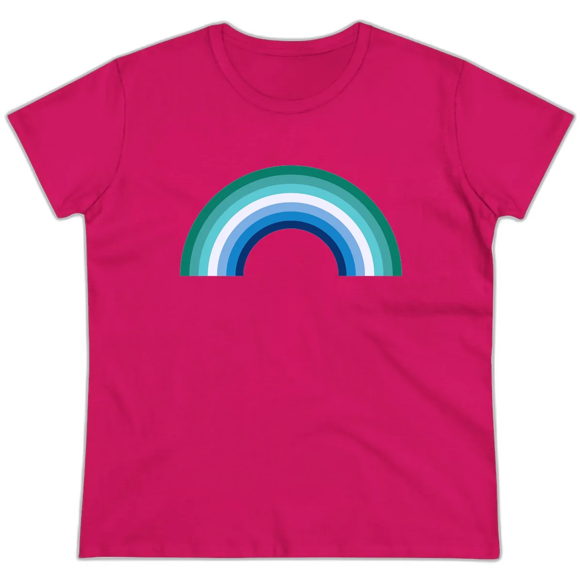 Concentric Rainbow Gradient Ladies Tee in Heliconia