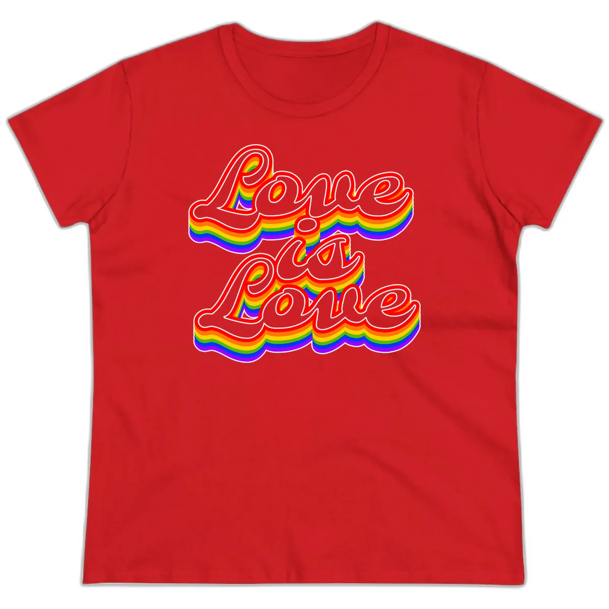 Love is Love Pride Rainbow Ladies Tee in Red