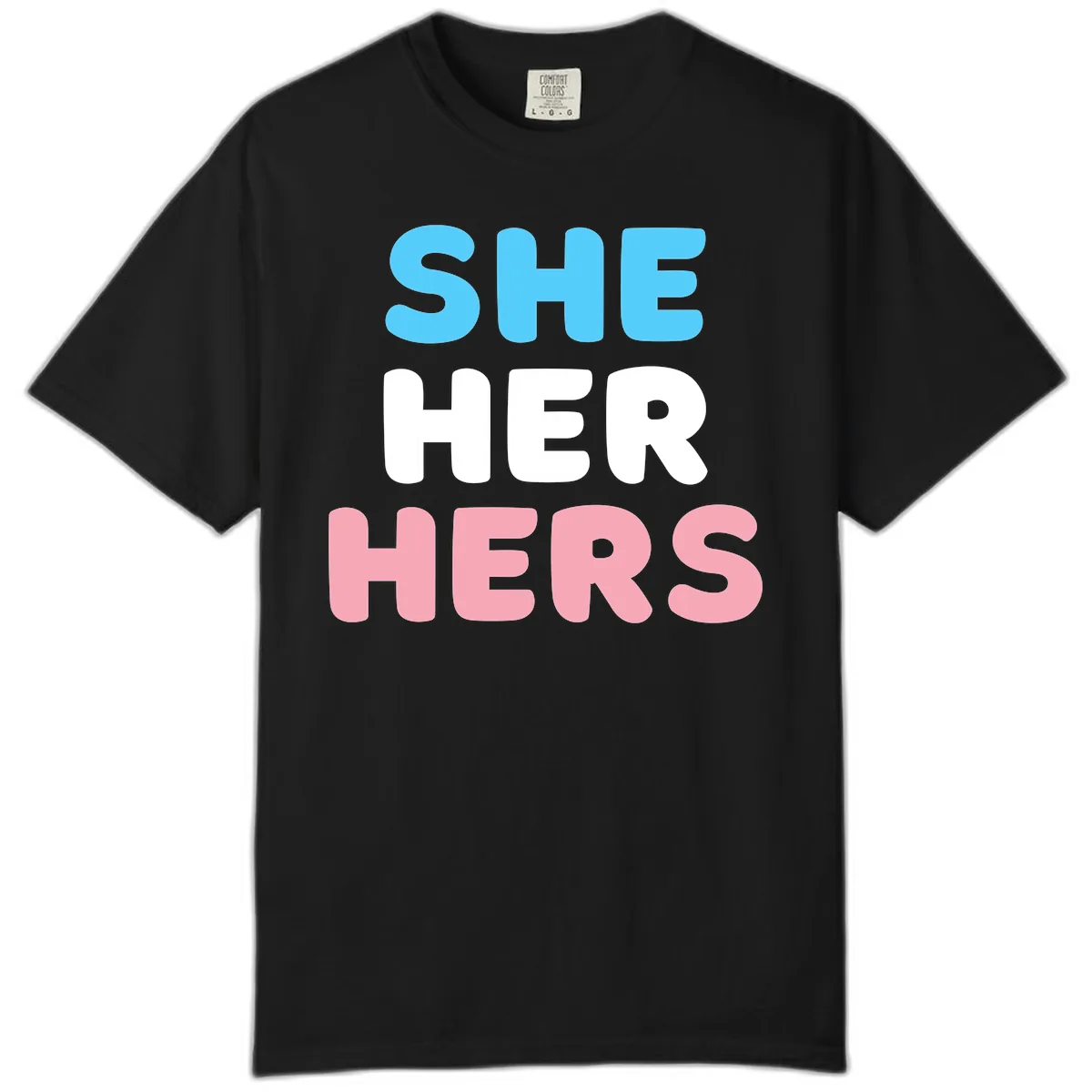 She Her Hers Pride Pronouns Comfort Color in Black