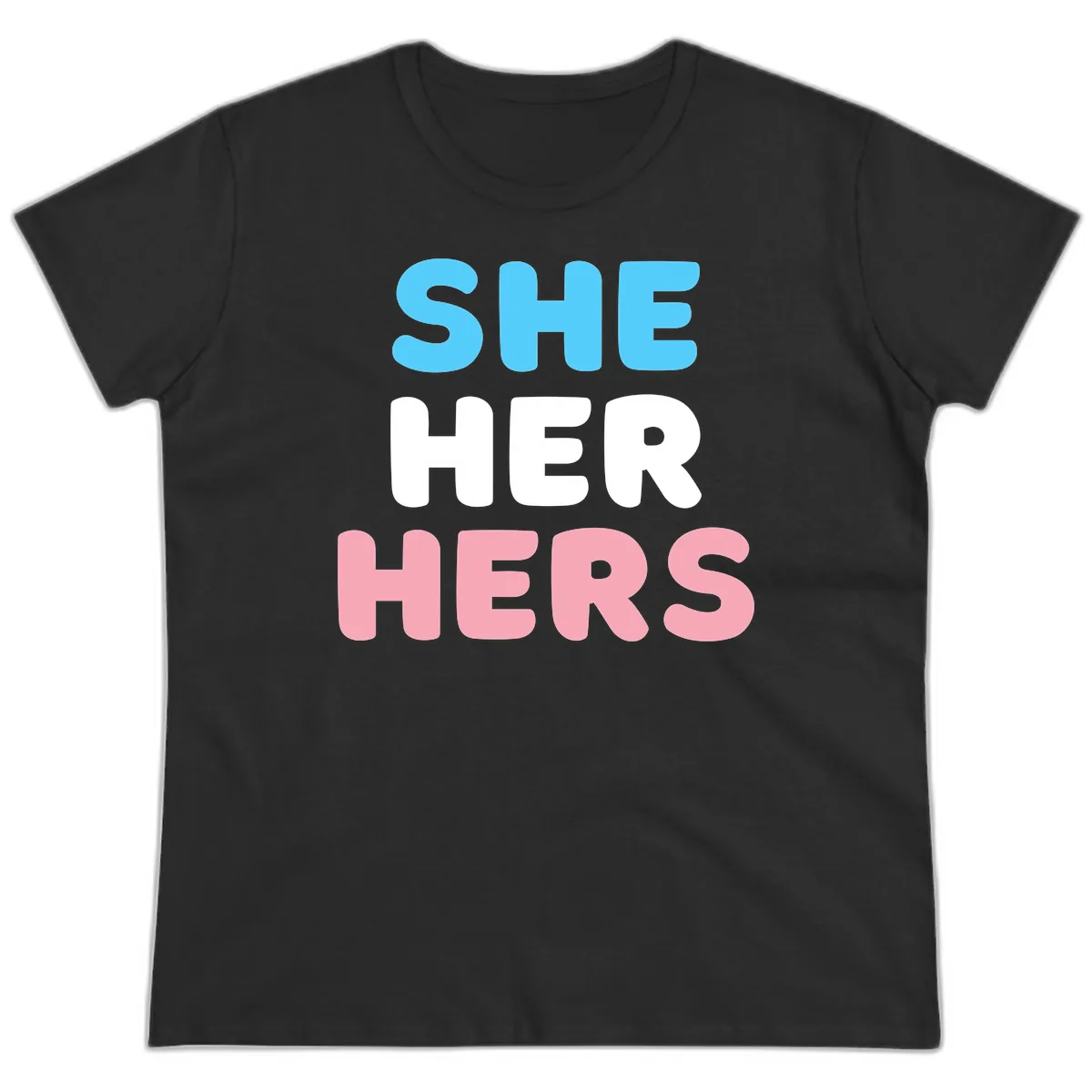 She Her Hers Pride Pronouns Ladies Tee in Black