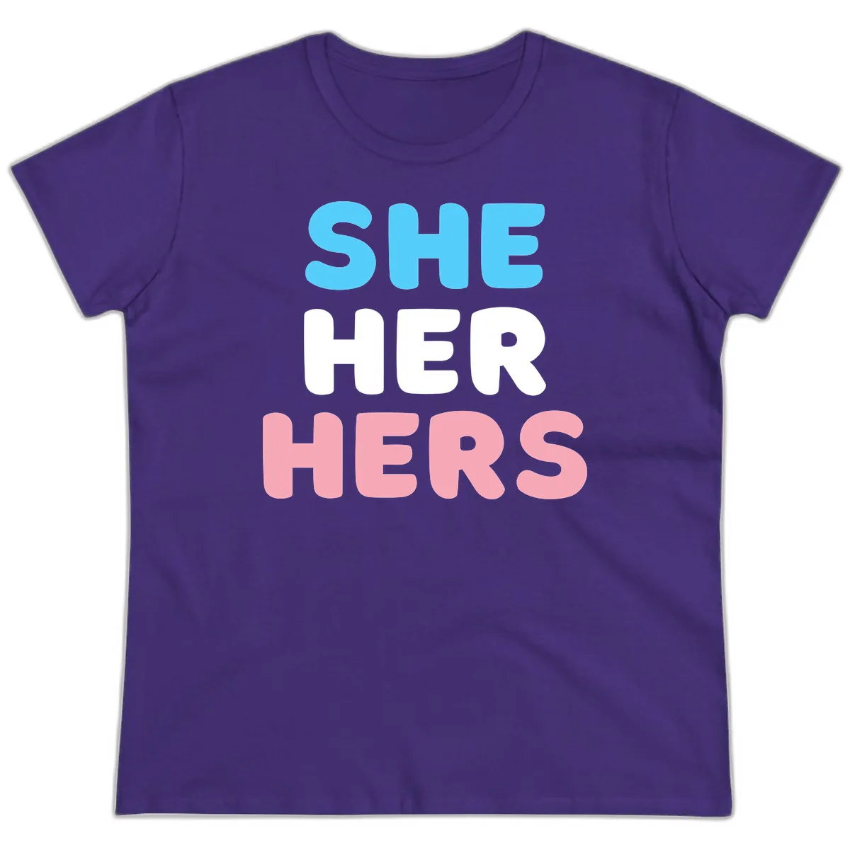 She Her Hers Pride Pronouns Ladies Tee in Purple