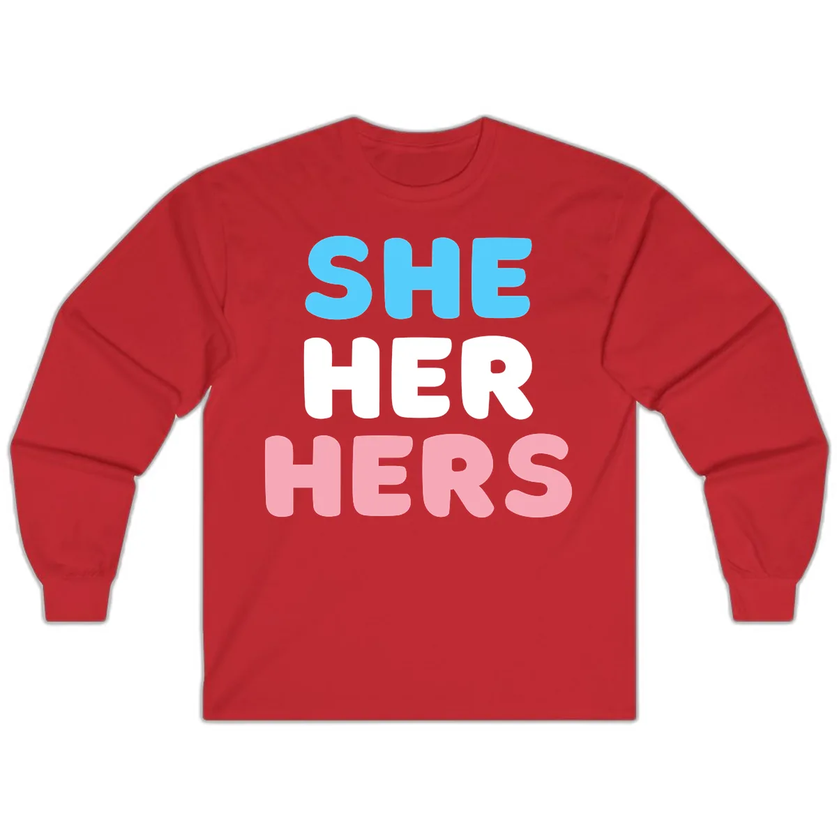 She Her Hers Pride Pronouns Long Sleeve in Red