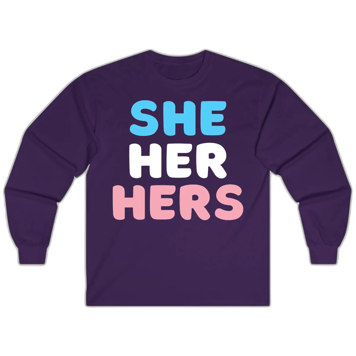 She Her Hers Pride Pronouns Long Sleeve in Purple