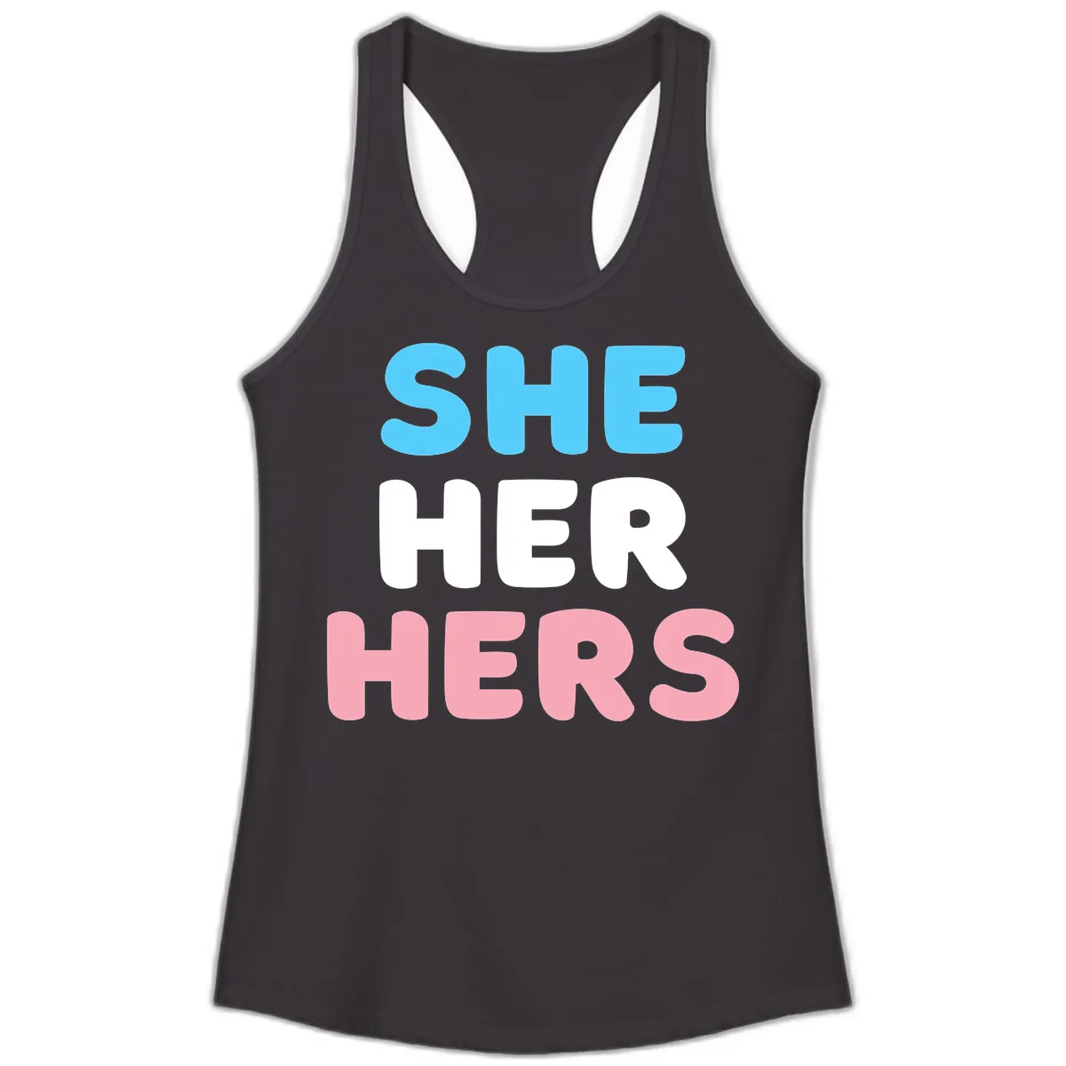 She Her Hers Pride Pronouns Ladies Tank in Black