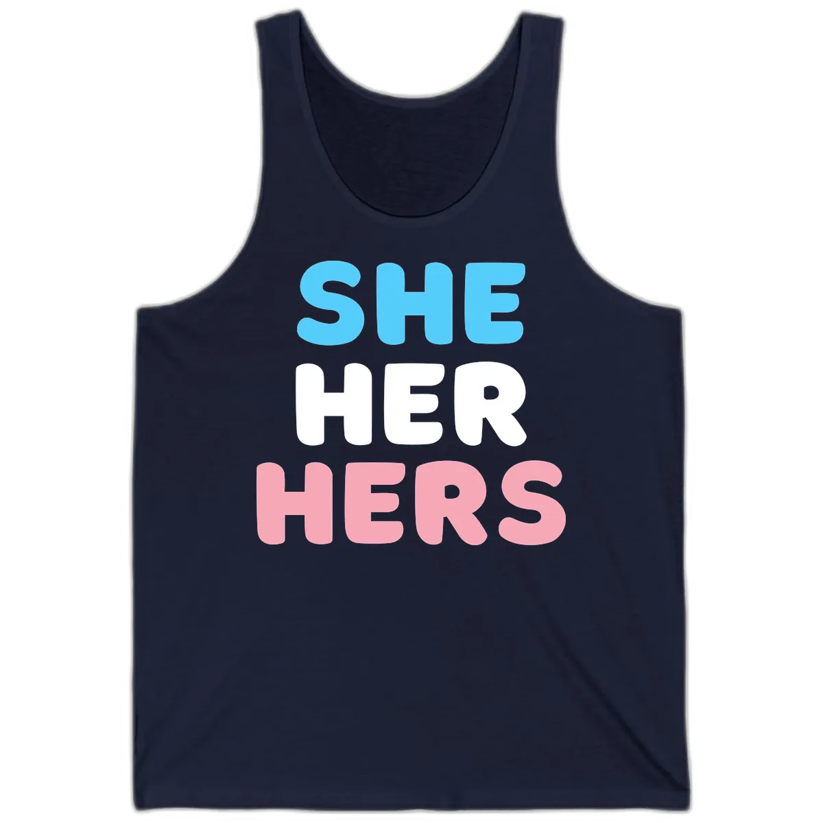 She Her Hers Pride Pronouns Tank in Navy