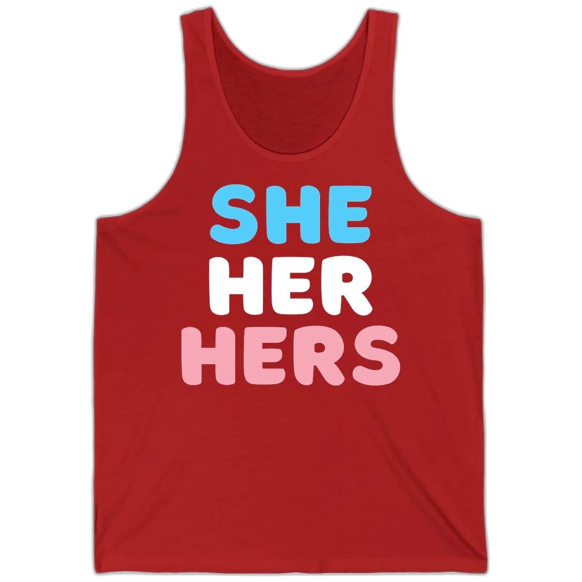 She Her Hers Pride Pronouns Tank in Red
