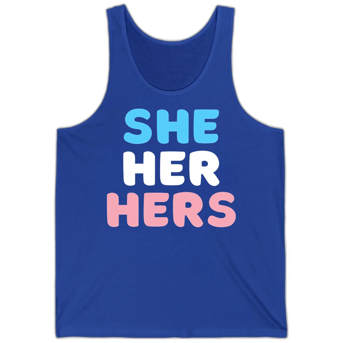 She Her Hers Pride Pronouns Tank in True Royal