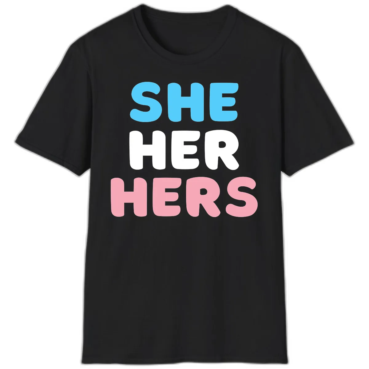 She Her Hers Pride Pronouns T-Shirt in Black