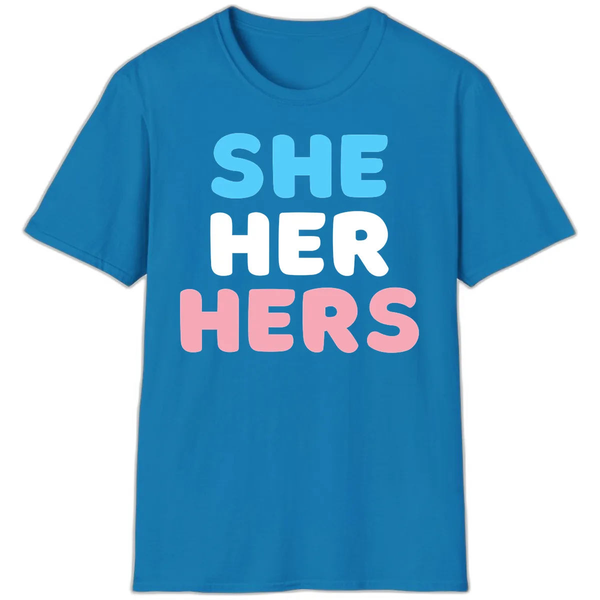 She Her Hers Pride Pronouns T-Shirt in Sapphire