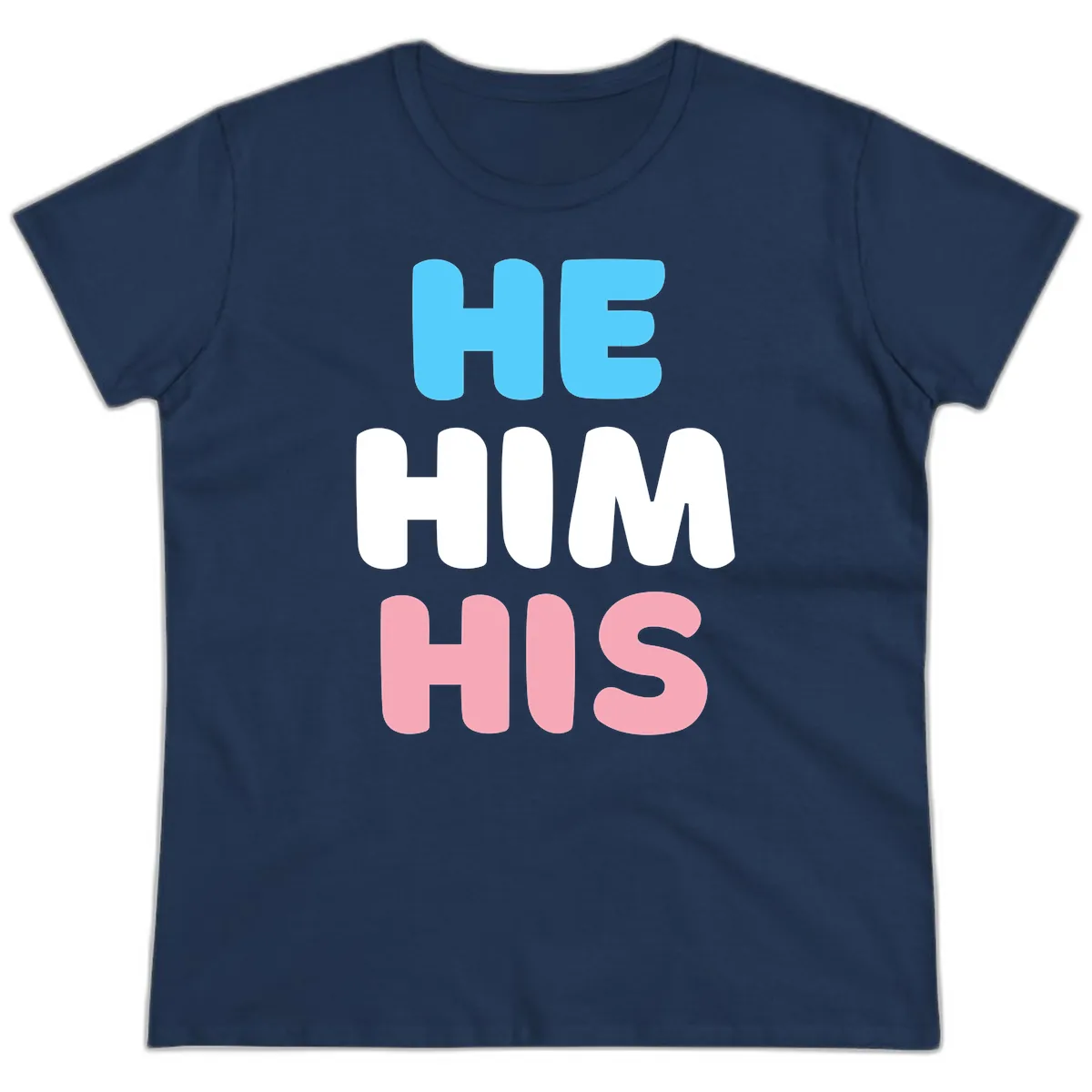 He/Him/His Pride Statement Ladies Tee in Navy