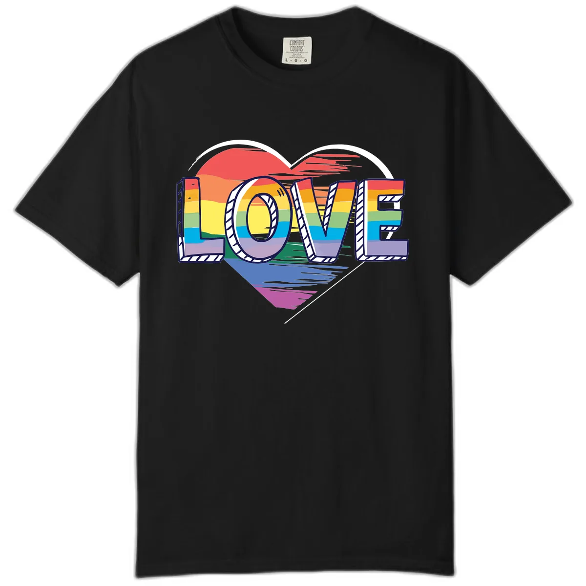 Love Pride Heart Rainbow Comfort Color in Black