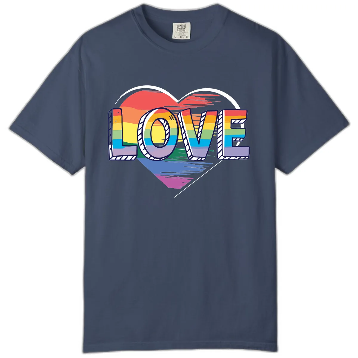 Love Pride Heart Rainbow Comfort Color in Midnight