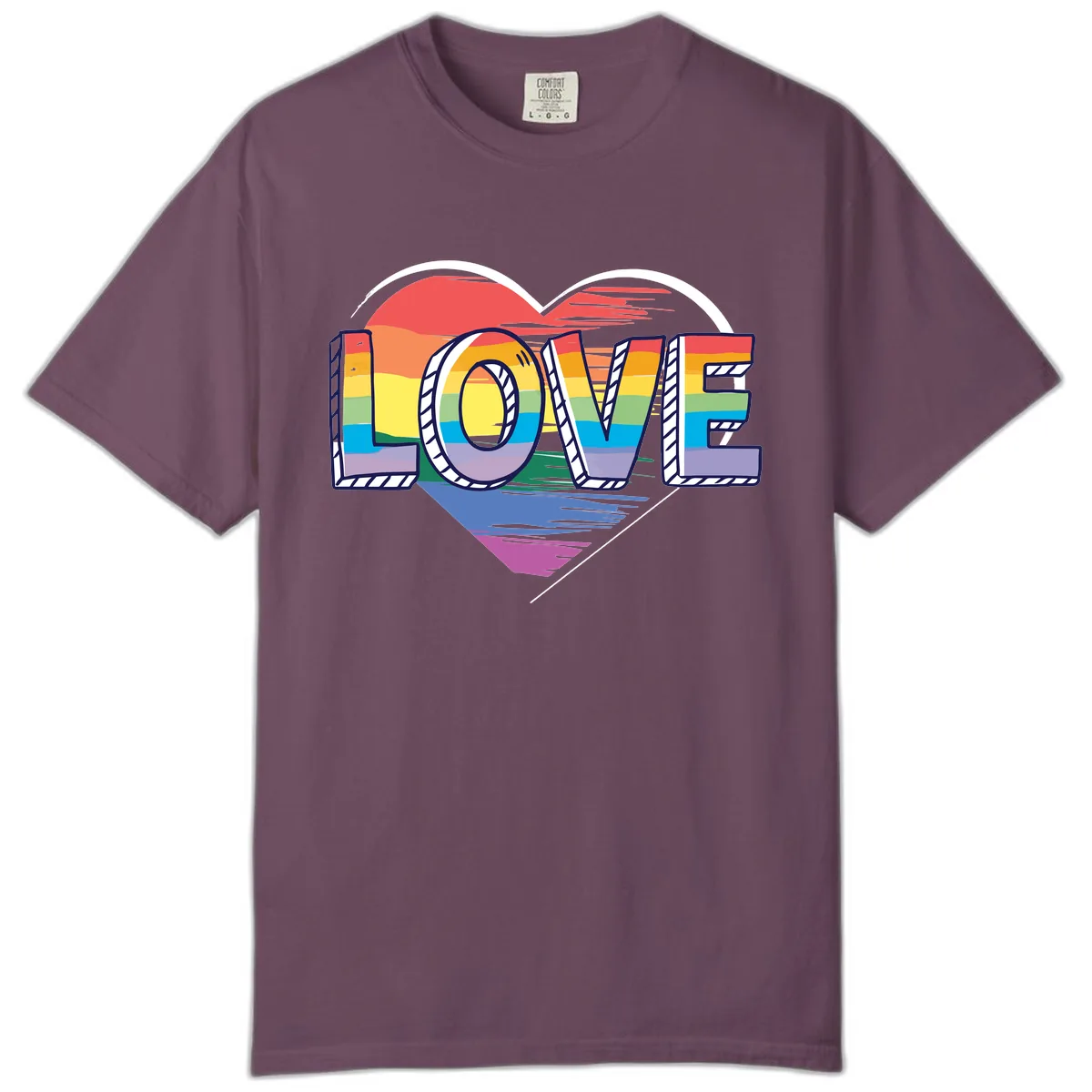 Love Pride Heart Rainbow Comfort Color in Berry