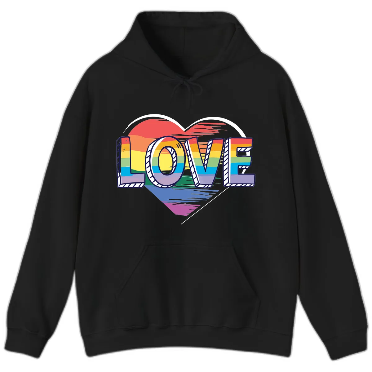 Love Pride Heart Rainbow Hoodie in Black