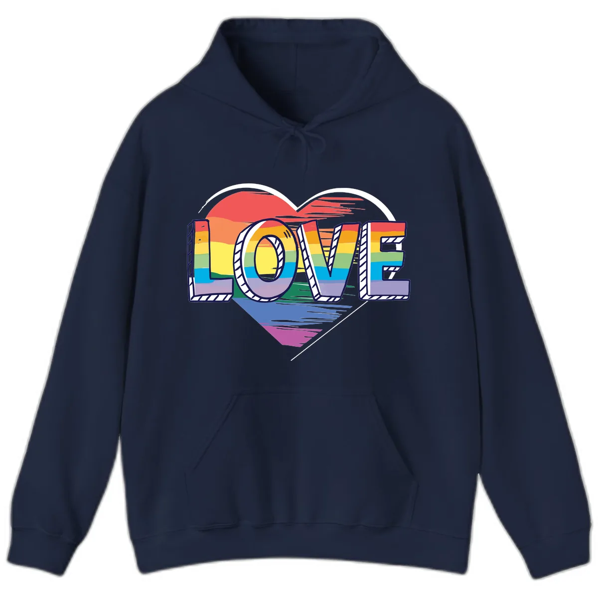 Love Pride Heart Rainbow Hoodie in Navy
