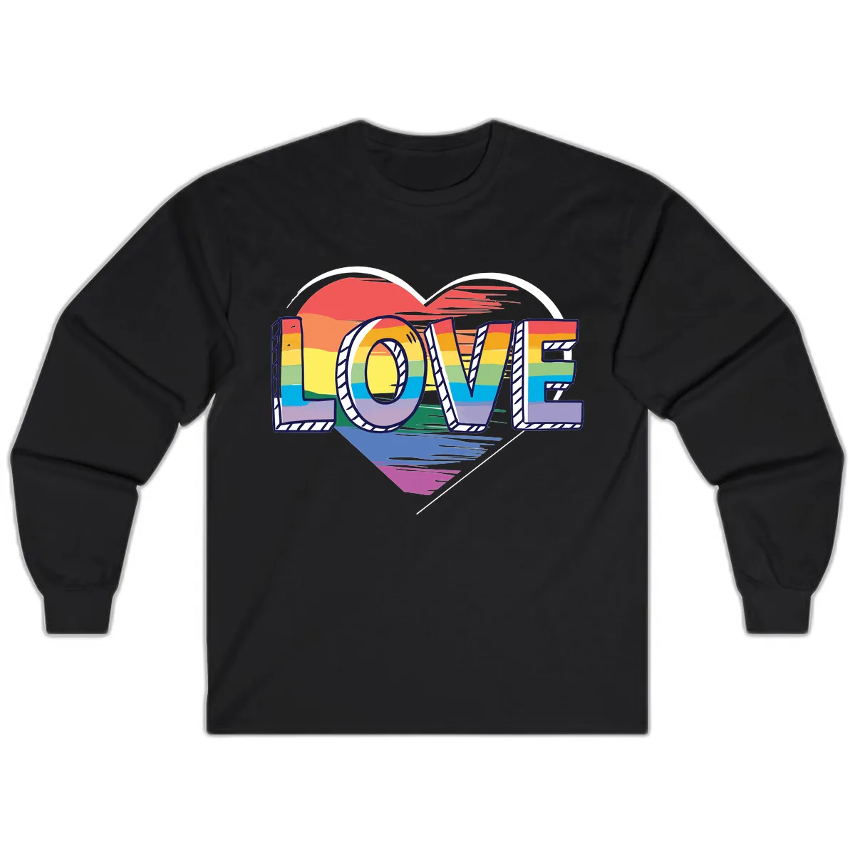 Love Pride Heart Rainbow Long Sleeve in Black