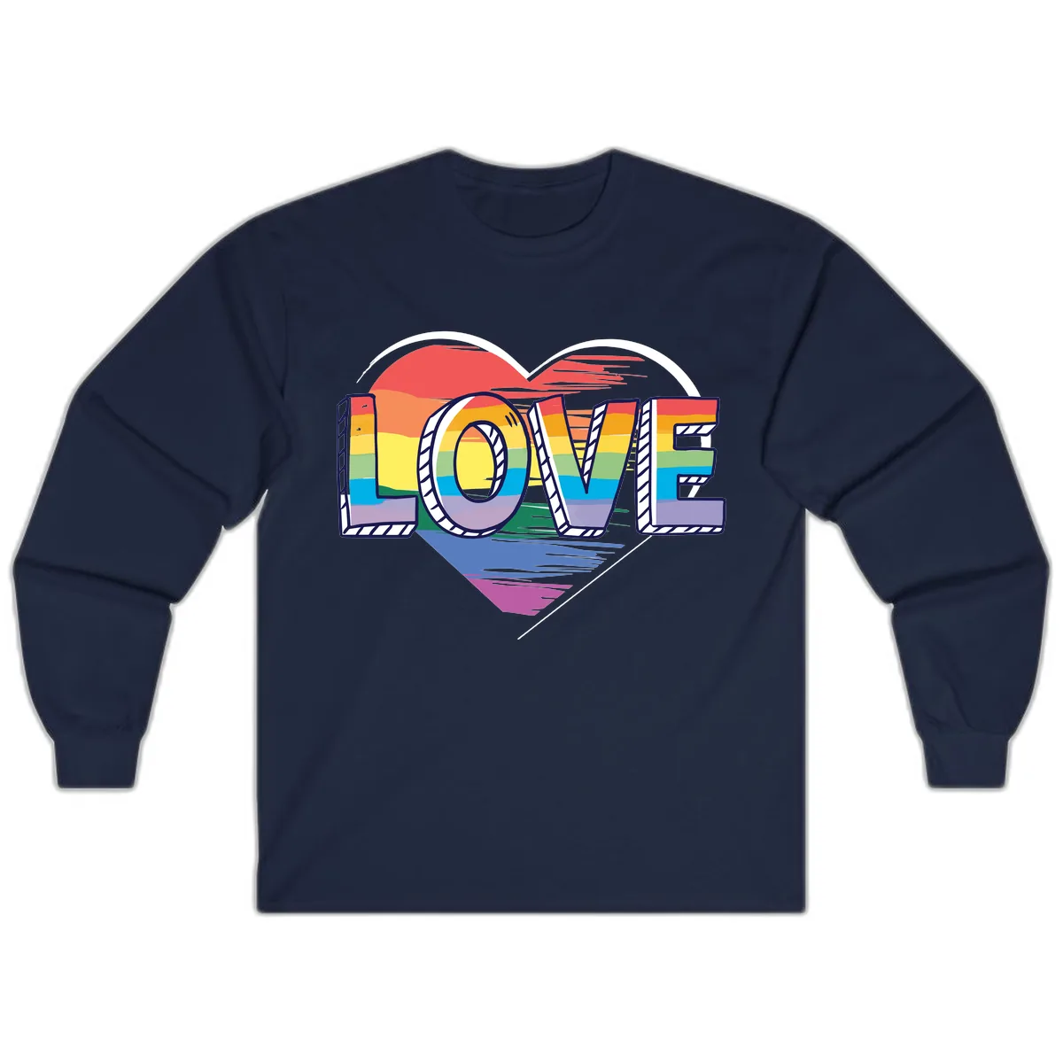 Love Pride Heart Rainbow Long Sleeve in Navy