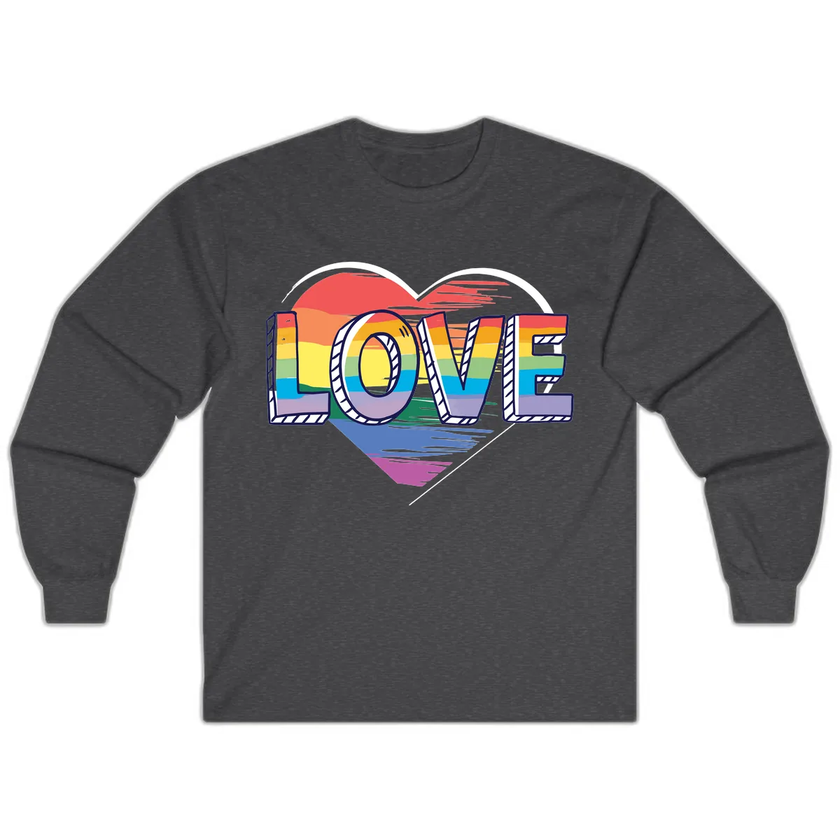 Love Pride Heart Rainbow Long Sleeve in Dark Heather