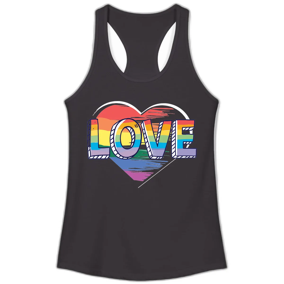 Love Pride Heart Rainbow Ladies Tank in Black