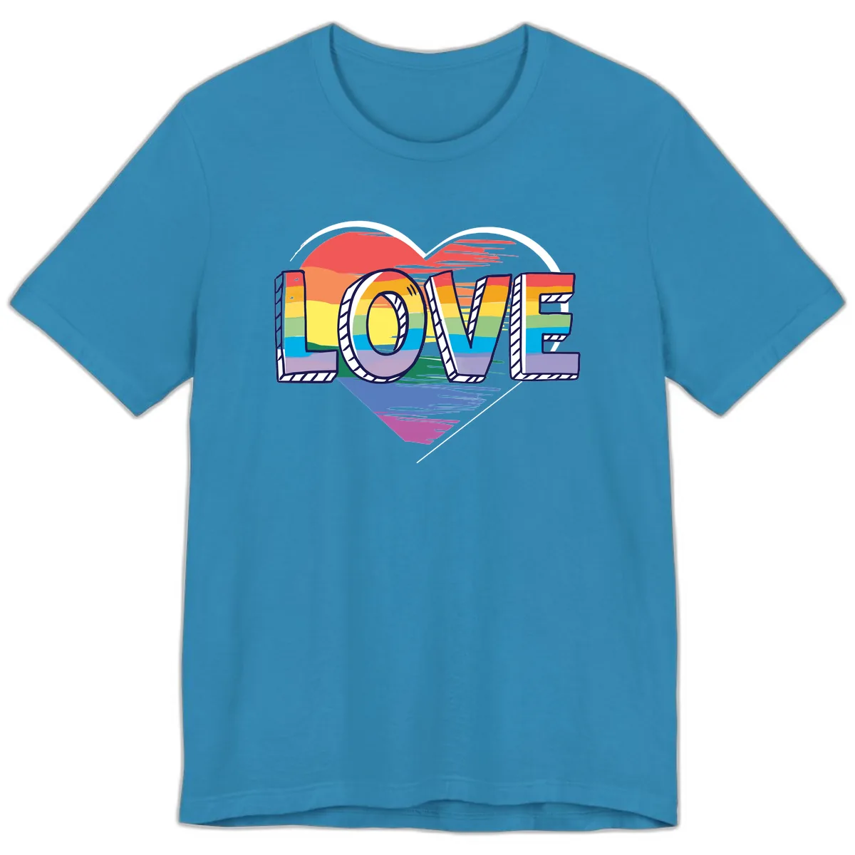 Love Pride Heart Rainbow Premium T-Shirt in Aqua