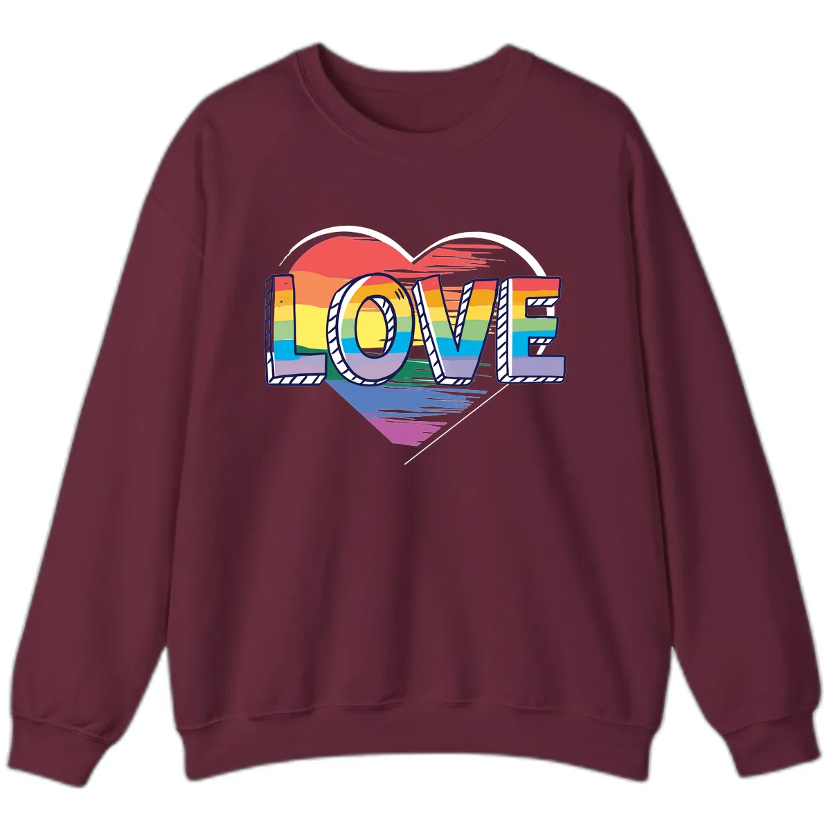 Love Pride Heart Rainbow Sweatshirt in Maroon