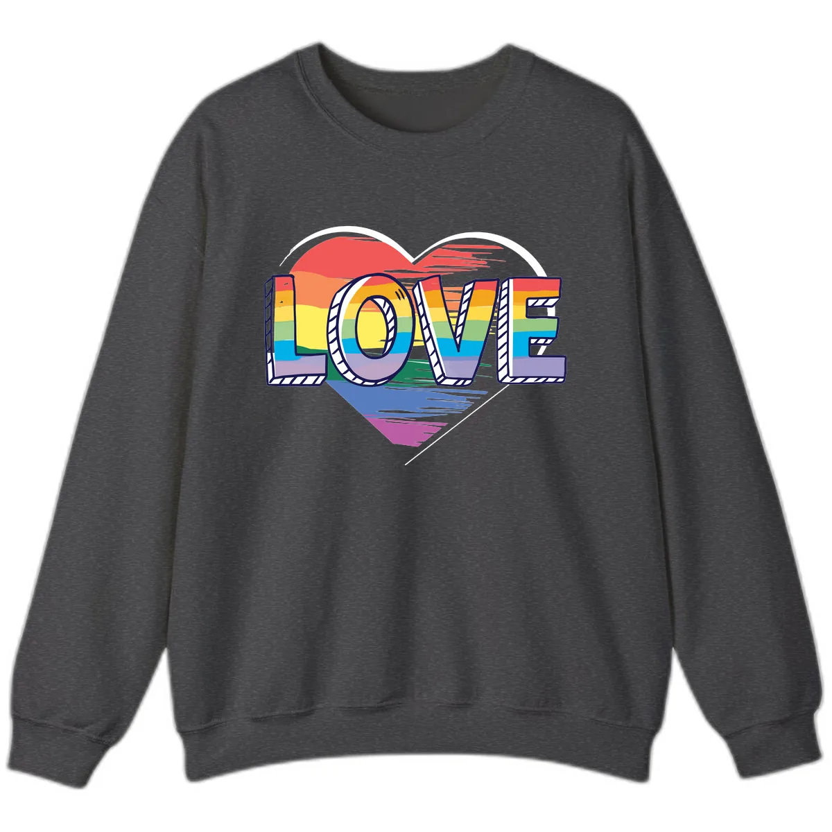 Love Pride Heart Rainbow Sweatshirt in Dark Heather