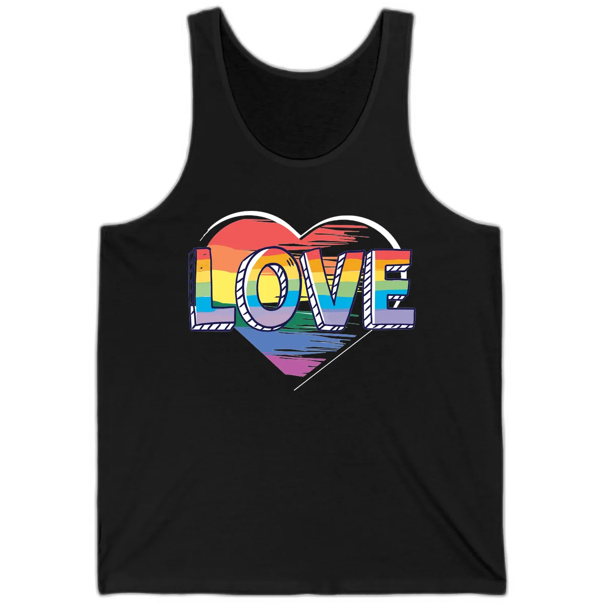 Love Pride Heart Rainbow Tank in Black