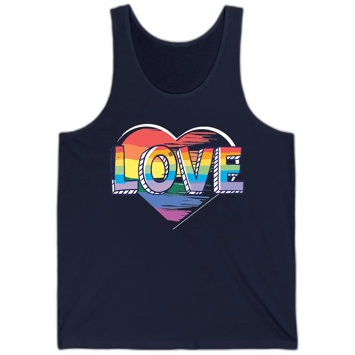 Love Pride Heart Rainbow Tank in Navy