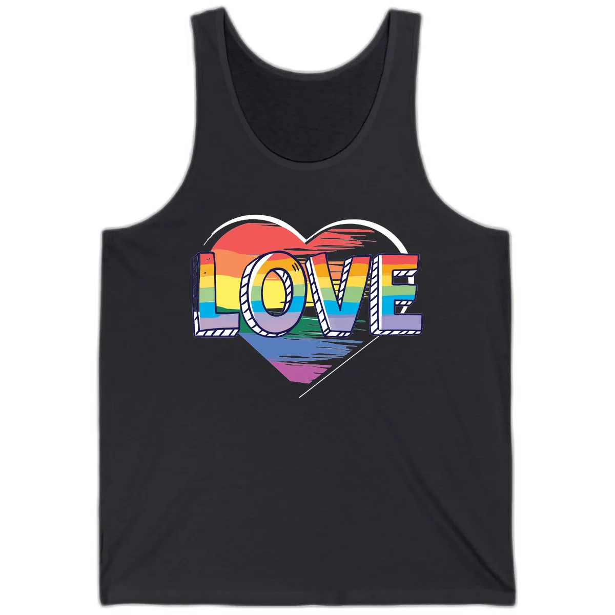 Love Pride Heart Rainbow Tank in Dark Grey