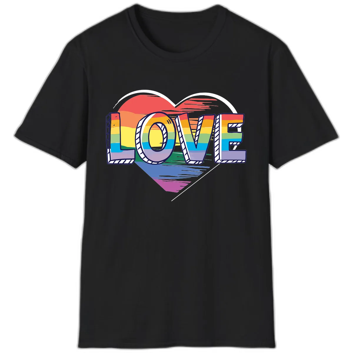 Love Pride Heart Rainbow T-Shirt in Black